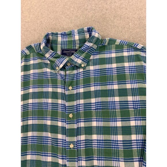 Vineyard Vines Cotton Linen Blend Plaid Button Down Shirt (Men's XXL) Blue - Picture 2 of 12